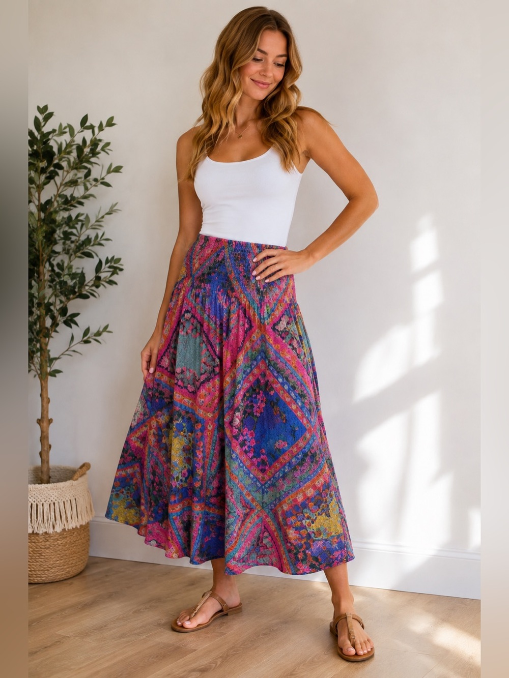 Natural Life Colorful Patchwork Boho Maxi Skirt Size S